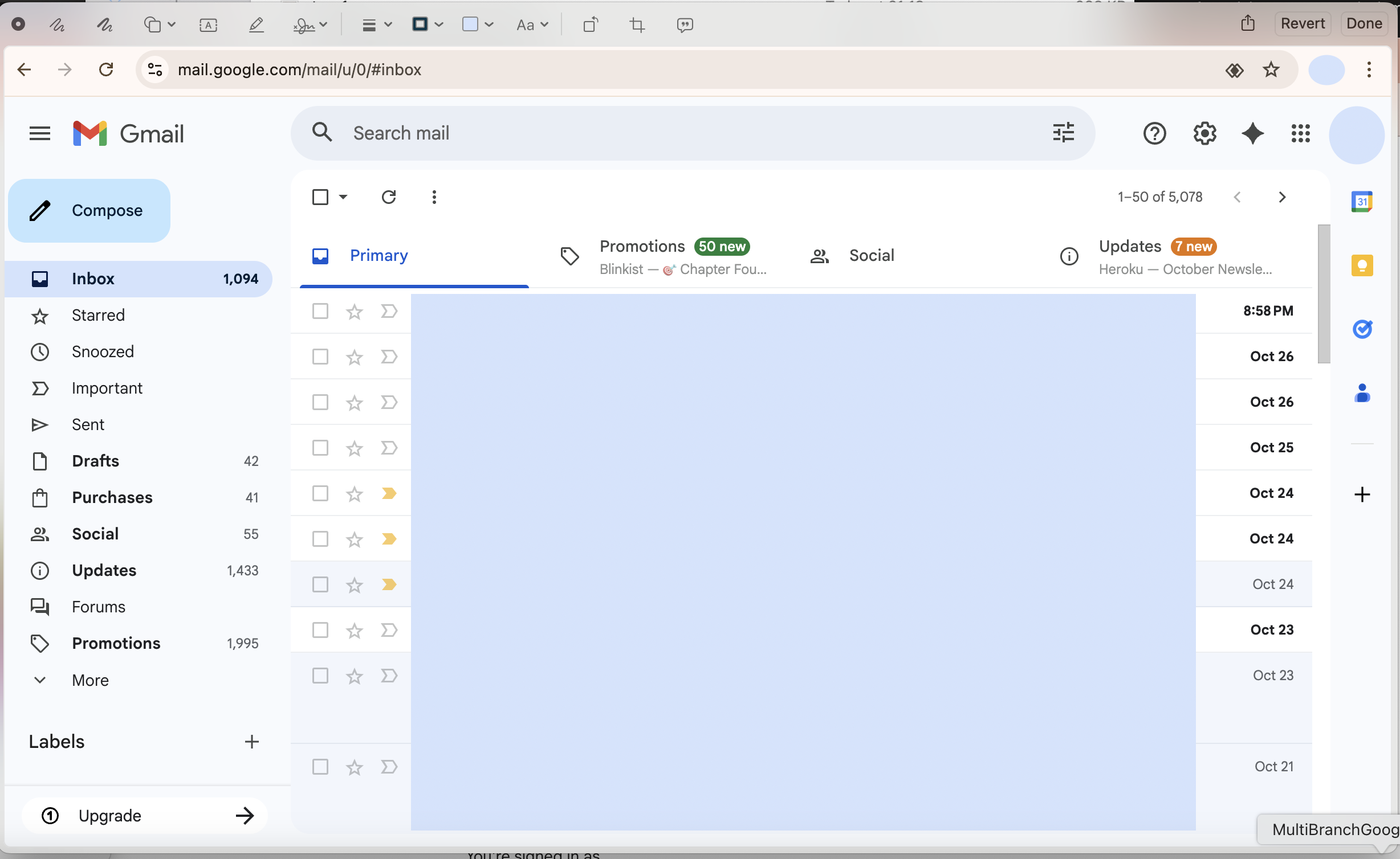 Empty Gmail Sidebar